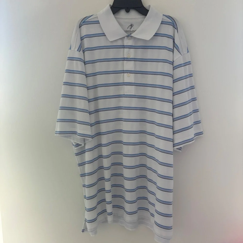 Nicklaus‎ Performance Golf Polo Shirt Men's XL Striped White Blue